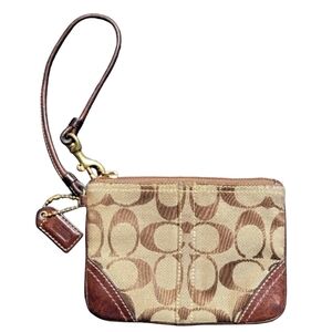 Coach Vintage Signature C Logo Wristlet Clutch 6x4" Brown And Tan